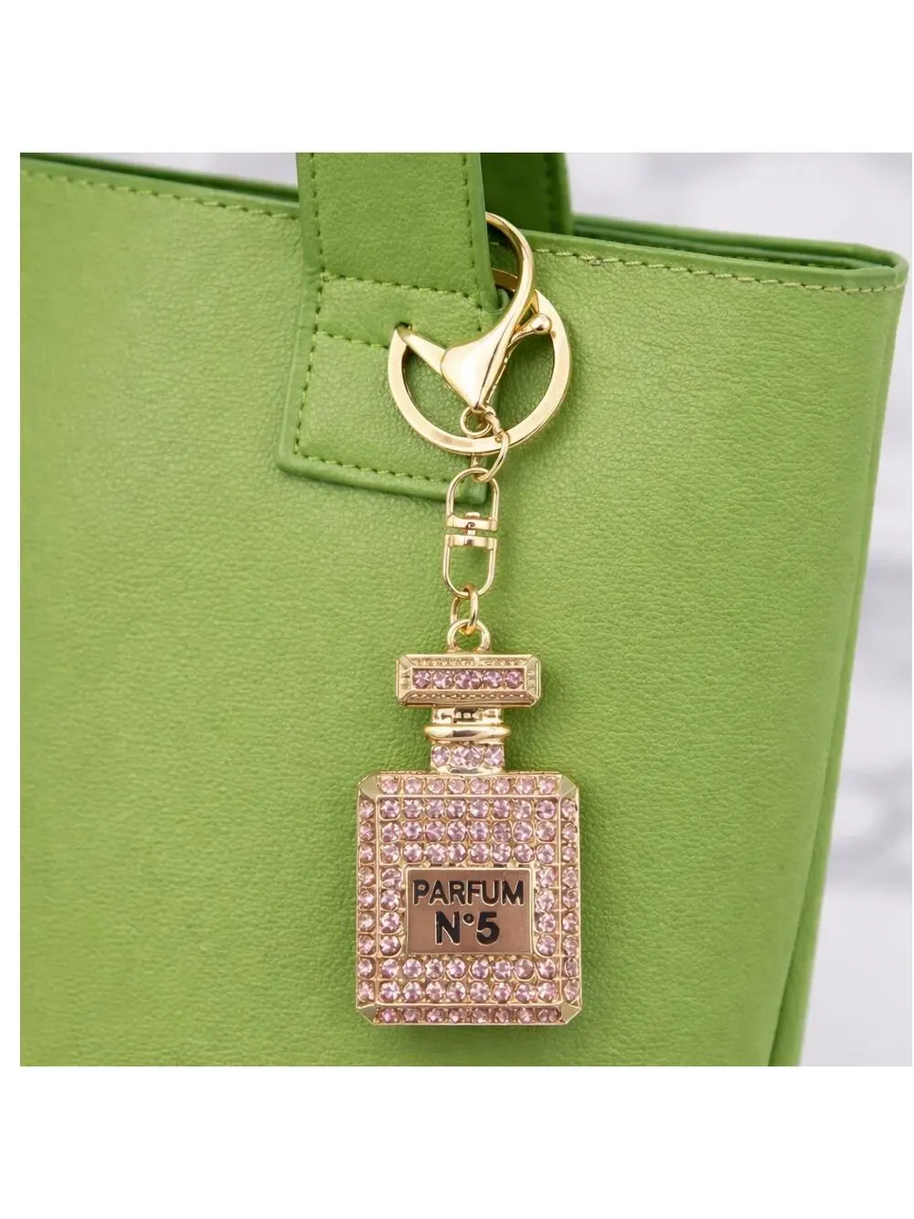 Parfum No 5 Perfume Bottle Keychain Bag Charm Pink Rhinestones Bling